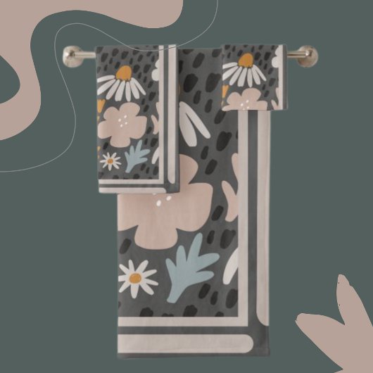 Moderne Blume Perwinkle, Orange, Braun Badhandtuch Set