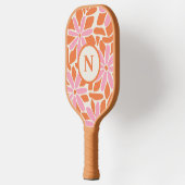 Moderne Blume Rosa und Orange Monogramm Pickleball Schläger (Links)