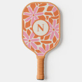 Moderne Blume Rosa und Orange Monogramm Pickleball Schläger (Rückseite)