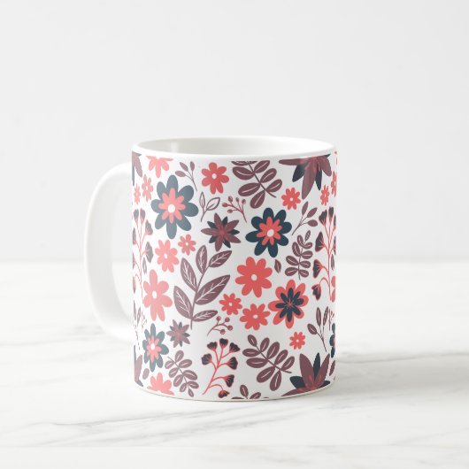 Moderne Blume Rot und Schwarz Kaffeetasse (Vorderseite Links)