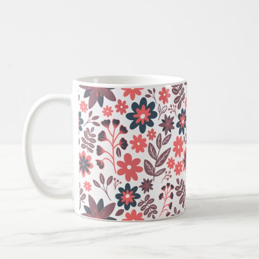 Moderne Blume Rot und Schwarz Kaffeetasse (Links)