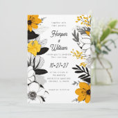 Moderne Blume Schwarz, Weiß, Gelb Einladung (Stehend Vorderseite)