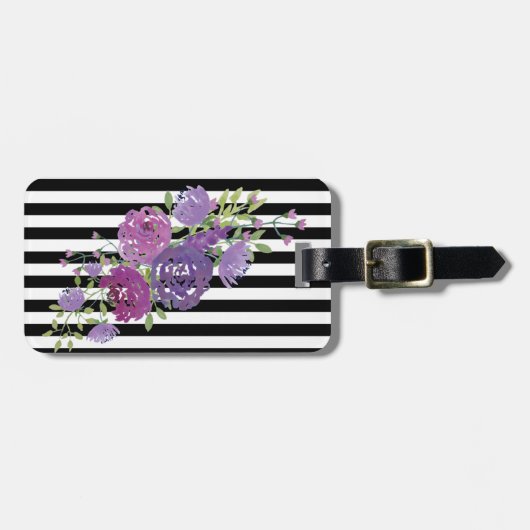Moderne Blume, Schwarz-weiße Streifen Gepäckanhänger (Vorderseite horizontal)