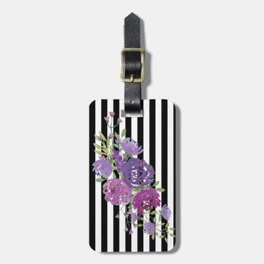 Moderne Blume, Schwarz-weiße Streifen Gepäckanhänger (Vorderseite vertikal)
