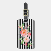 Moderne Blume, Schwarz-weiße Streifen Gepäckanhänger (Vorderseite vertikal)