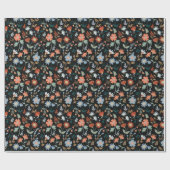 Moderne Blume Schwarzer Orangenblauer Botanischer Geschenkpapier (Flach)