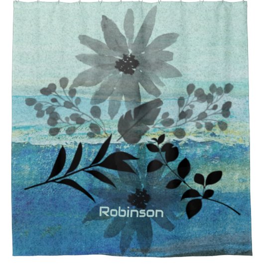 Moderne Blume über traumhaft blaues Hintergrund Duschvorhang (Vorderseite)