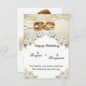 Moderne Blume und 2 Goldringe Hochzeit Einladung (Vorne/Hinten)