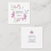 Moderne Blume und Blätter der Wasserfarbe Quadratische Visitenkarte (Vorne/Hinten)