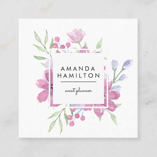 Moderne Blume und Blätter der Wasserfarbe Quadratische Visitenkarte (Vorderseite)