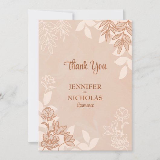 Moderne Blume und Blätter für Hochzeiten Dankeskarte (Vorderseite)