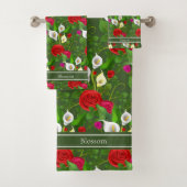 Moderne Blume und Drehbuch zu Forest Green Badhandtuch Set (Insitu)