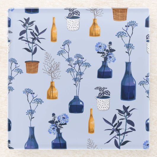 Moderne Blume Vase Vintag Monoton Glasuntersetzer (Vorderseite)