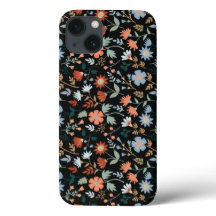 Moderne Blume Verlasse Black Orange Blue Girly Cas