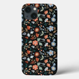 Moderne Blume Verlasse Black Orange Blue Girly Case-Mate iPhone Hülle