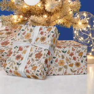 Moderne Blume Verlasse Botanisches Muster aus Gold Geschenkpapier