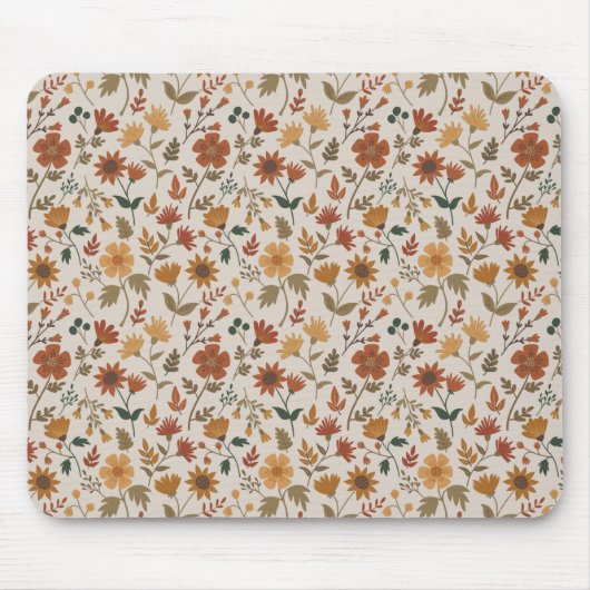 Moderne Blume Verlasse Gold Rust Girly Blues Mousepad (Vorne)