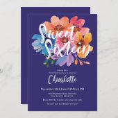 Moderne Blume Wasserfarbe Süß 16 Party Einladung (Vorne/Hinten)