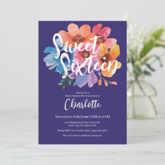 Moderne Blume Wasserfarbe Süß 16 Party Einladung