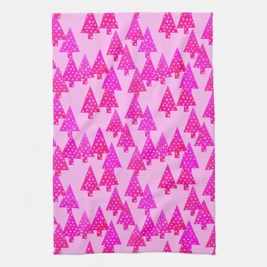 Moderne Blume Weihnachtsbäume - Fuchsienrosa Geschirrtuch (Vertikal)