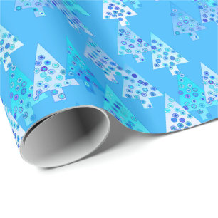 Moderne Blume Weihnachtsbäume - Himmel blau Geschenkpapier