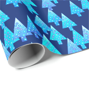 Moderne Blume Weihnachtsbäume - Kobaltblau Geschenkpapier