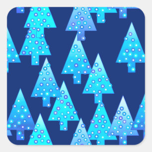 Moderne Blume Weihnachtsbäume - Kobaltblau Quadratischer Aufkleber