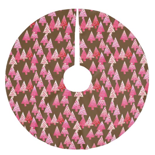 Moderne Blume Weihnachtsbäume - Korallen & Braun Polyester Weihnachtsbaumdecke (Vorderseite)