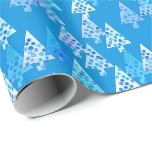 Moderne Blume Weihnachtsbäume - Meerblau Geschenkpapier