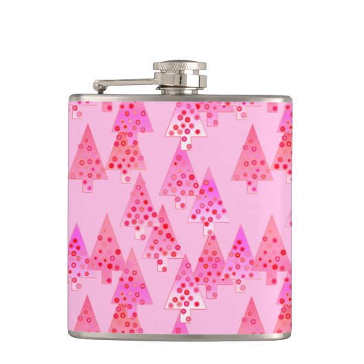 Moderne Blume Weihnachtsbäume - pastellrosa Flachmann (Vorderseite)