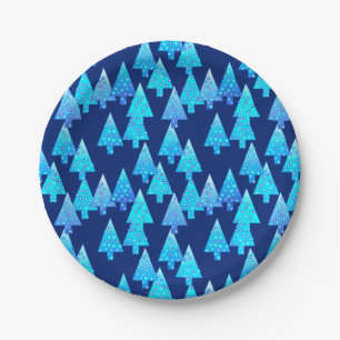 Moderne Blume Weihnachtsbäume - tiefblau Pappteller