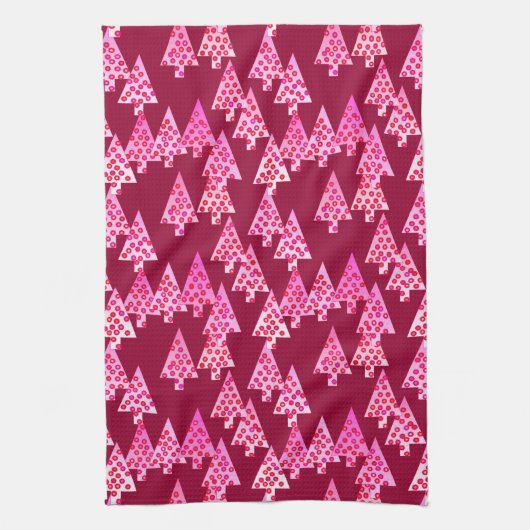 Moderne Blume Weihnachtsbäume - Wein & Rosa Geschirrtuch (Vertikal)
