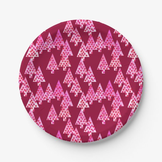 Moderne Blume Weihnachtsbäume - Wein & Rosa Pappteller (Vorderseite)