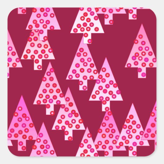 Moderne Blume Weihnachtsbäume - Wein & Rosa Quadratischer Aufkleber (Vorderseite)