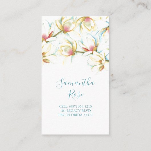 Moderne Blume Weißes Magnolium Visitenkarte (Vorderseite)