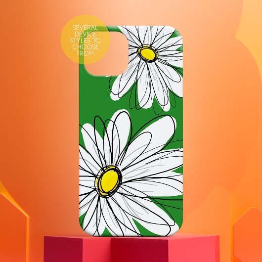 Moderne Blume Zeichne weiß grün gelb Case-Mate iPhone Hülle