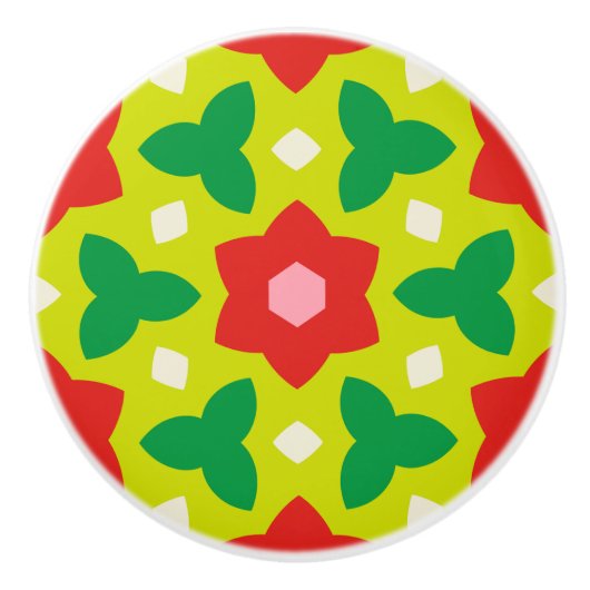 Moderne Blume zu grün und rot geometrisch gegliede Keramikknauf (Vorderseite)
