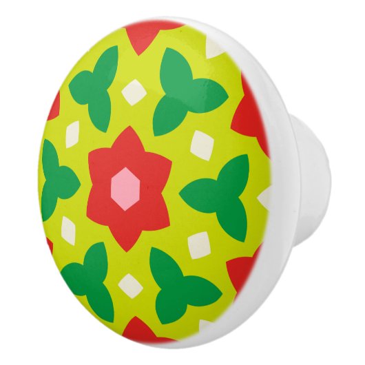 Moderne Blume zu grün und rot geometrisch gegliede Keramikknauf (Rechts)