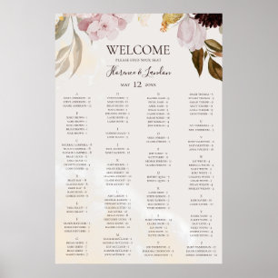 Moderne Blumen Alphabetische Marmorsitzkarte Poster
