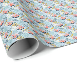 Moderne Blumen auf Blau Geschenkpapier