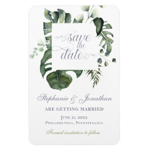 Moderne Blumen Blaue und grüne Save the Date Hoc Magnet