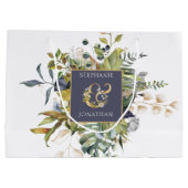 Moderne Blumen |Blue & Green w Ampersand Hochzeit Große Geschenktüte (Rückseite)