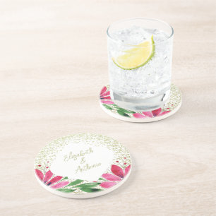Moderne Blumen blühen Wasserfarbe Rosa Glitter Getränkeuntersetzer