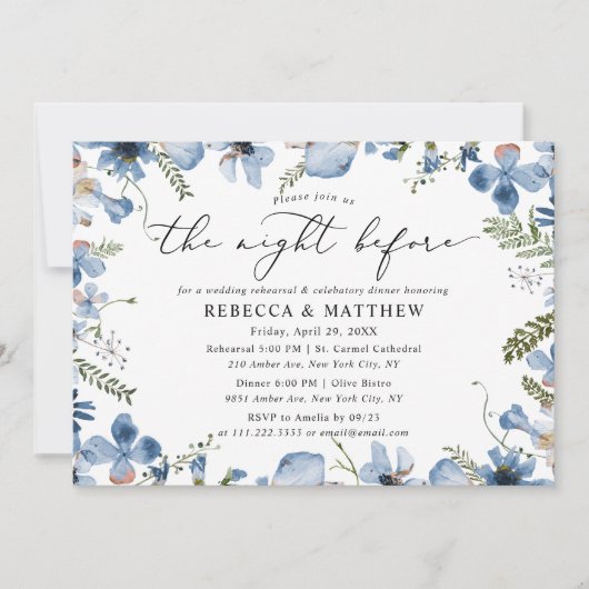 Moderne Blumen Das Abendessen vor der Probe Einladung (Vorderseite)