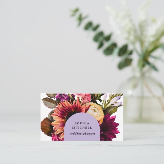 Moderne Blumen | Dunkel farbig und elegant Visitenkarte (Stehend Vorderseite)