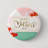 Moderne Blumen erröten rosa grünes weißes Gold Button (Vorderseite)