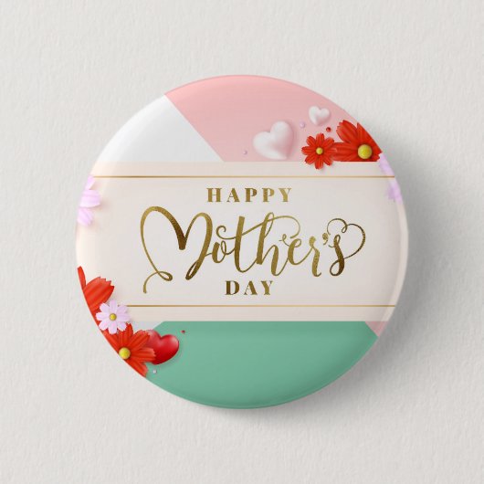 Moderne Blumen erröten rosa grünes weißes Gold Button (Vorderseite)