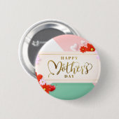 Moderne Blumen erröten rosa grünes weißes Gold Button (Vorne & Hinten)