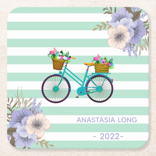 Moderne Blumen Fahrräder Rechteckiger Pappuntersetzer (Vorderseite)