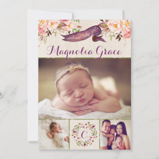 Moderne Blumen Geburtstagskarten für Baby Mädchen Ankündigung